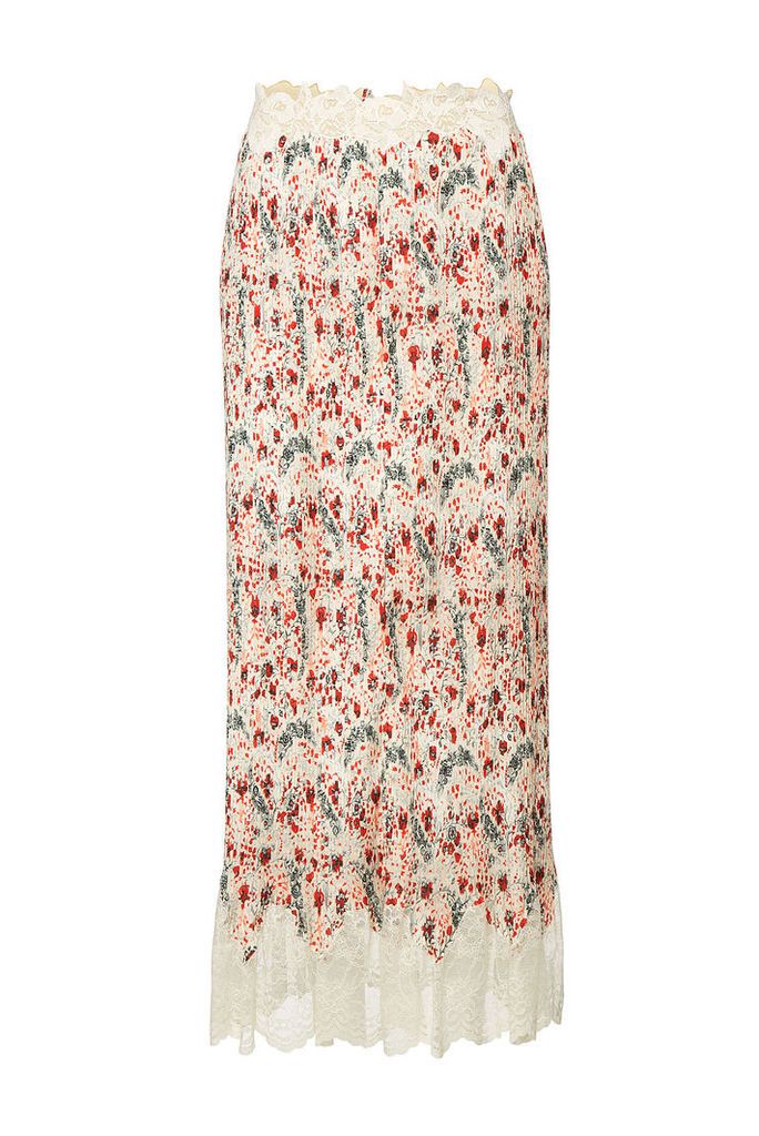 Paco Rabanne Printed Pleated Midi Skirt with Lace