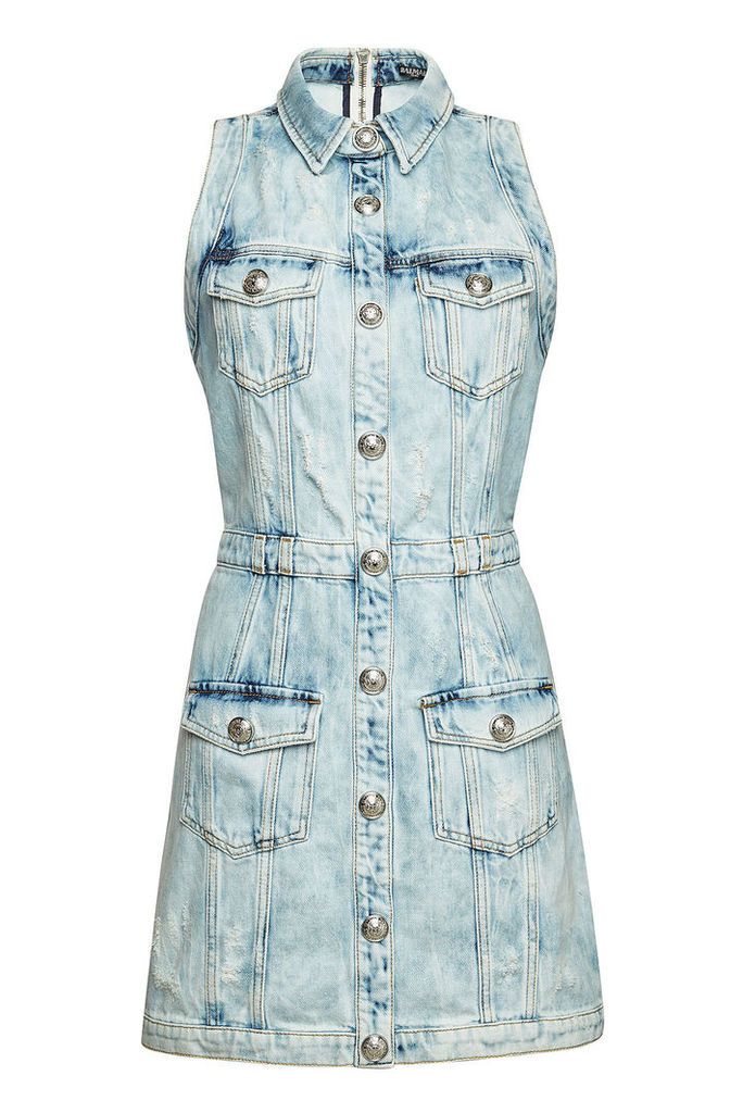 Balmain Denim Dress with Embossed Buttons