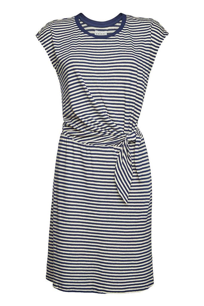 Velvet Striped Dress with Linen and Cotton