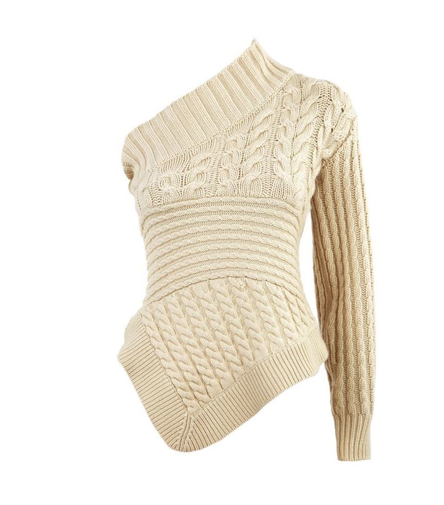 Burberry Runway, Cable Knit One-Shoulder Jumper, Female