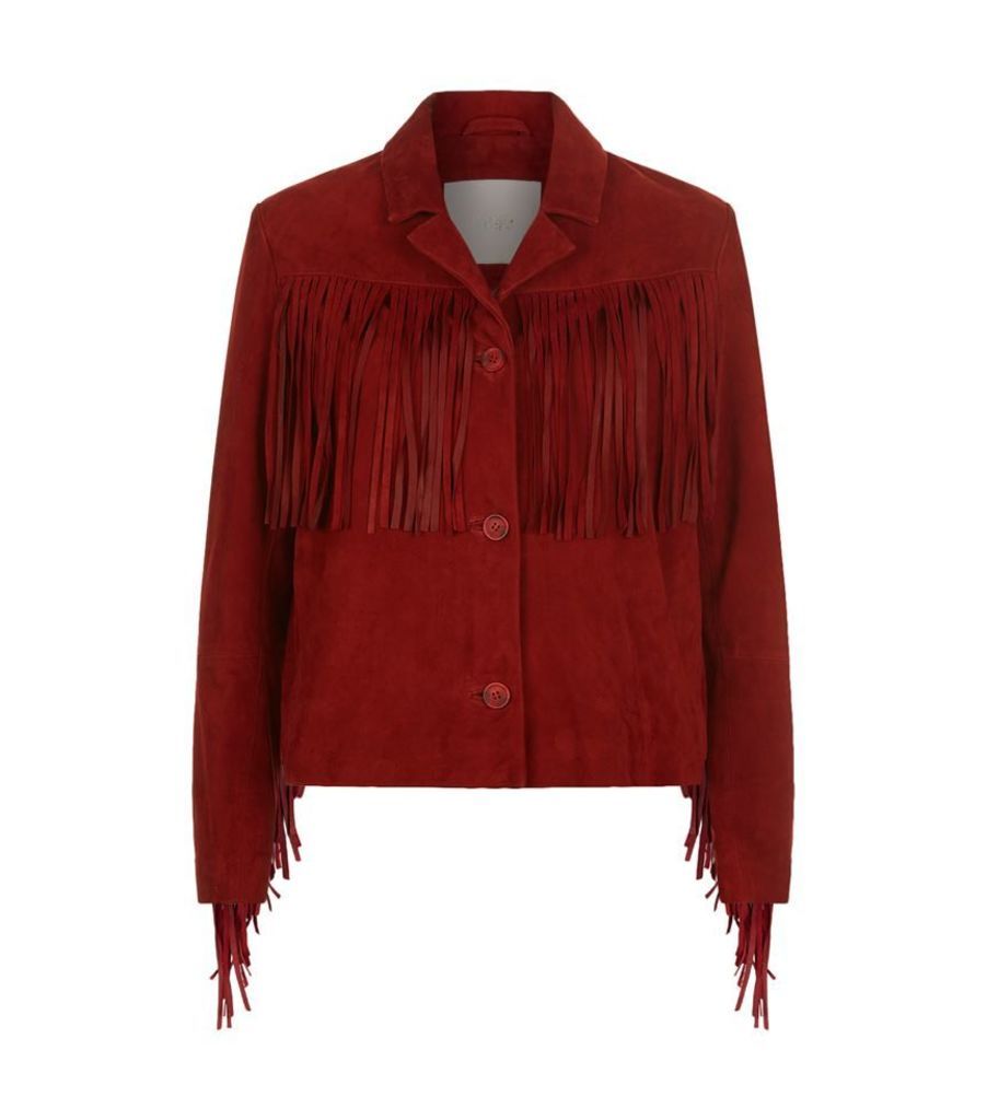 Maje, Leather Jacket With Fringe, Female