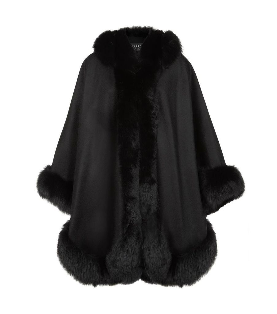 Cashmere Hooded Cape with Fox Trim