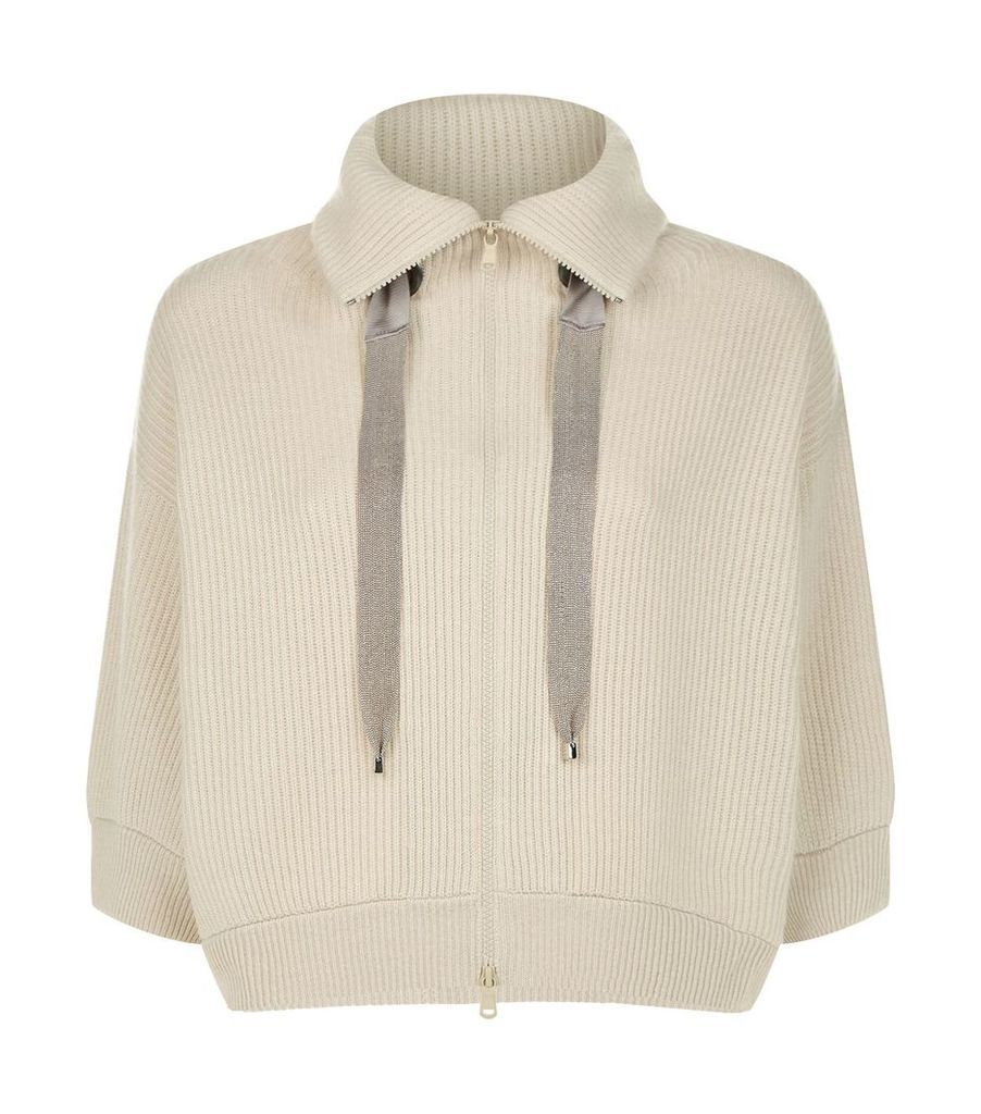 Ribbed Stitch Zip Up Chain Detail Cardigan