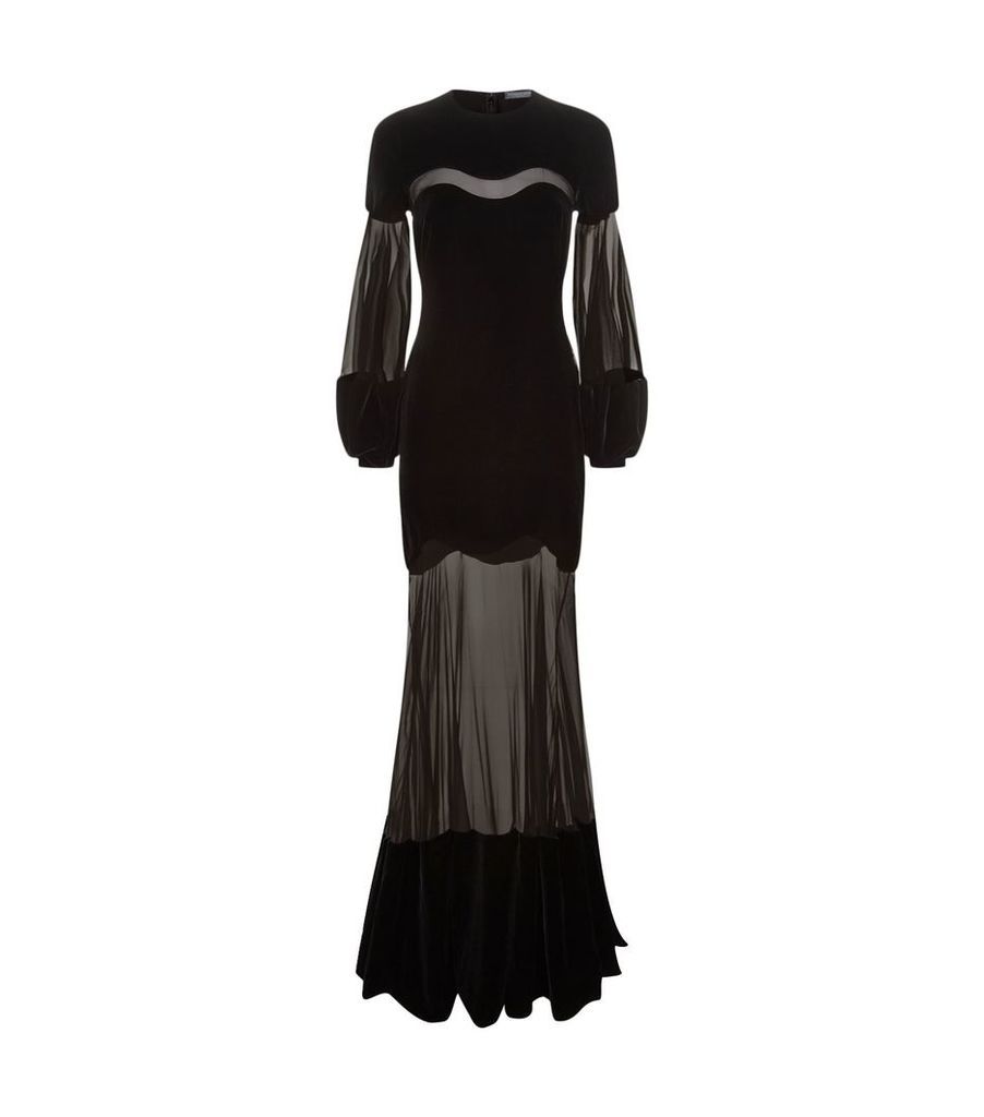 Sheer Panel Chenille Gown