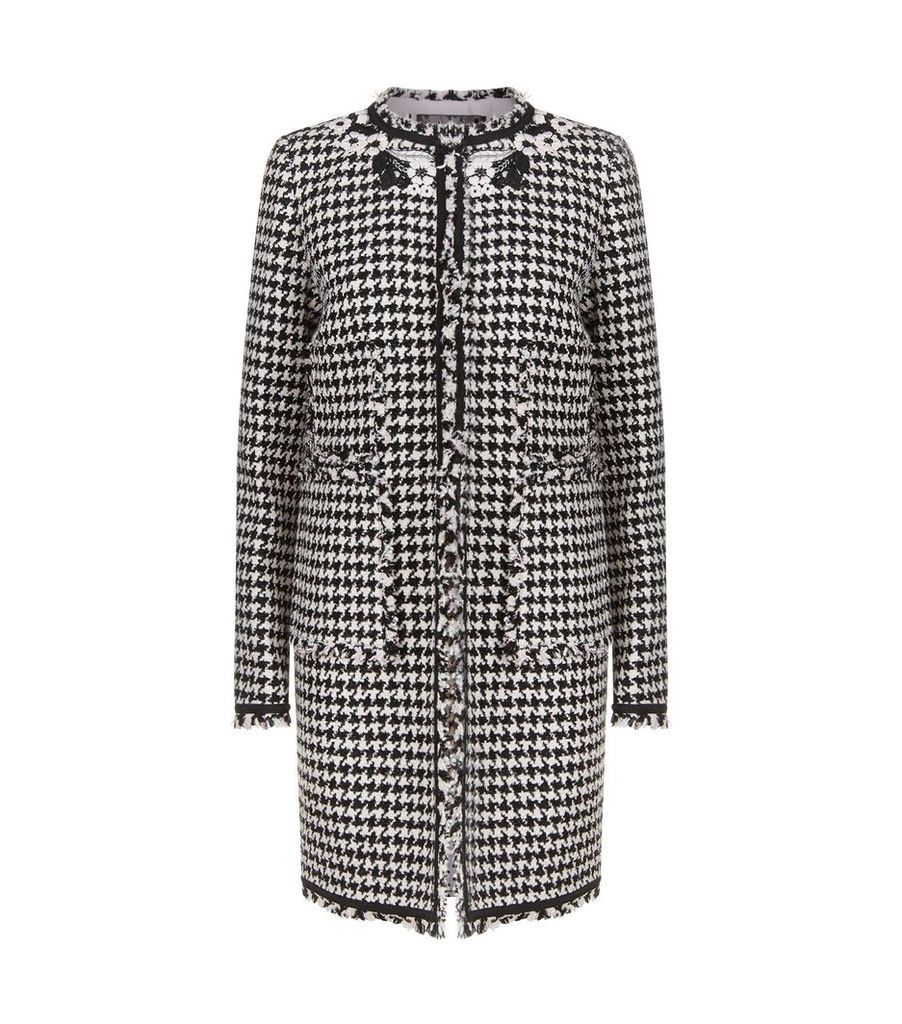 Floral Embroidered Houndstooth Coat