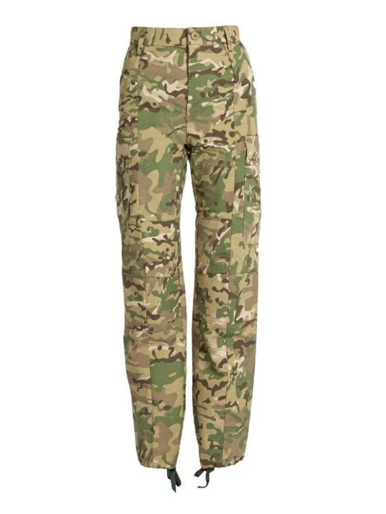 Camouflage-print high-rise trousers