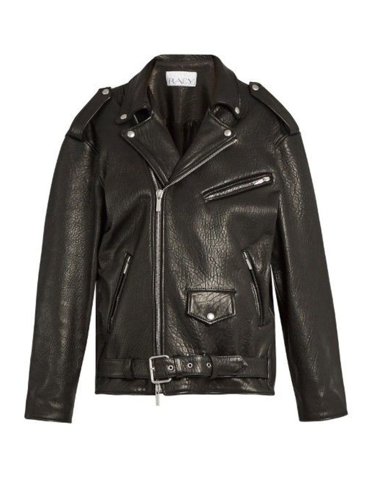 Oversized tumbled-leather biker jacket