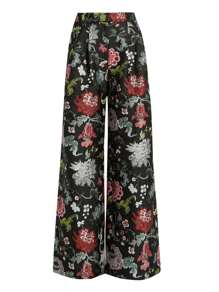 Floral-jacquard wide-leg trousers