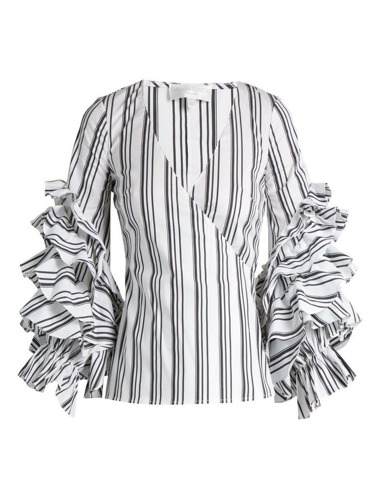 Athena striped ruffled-sleeve blouse