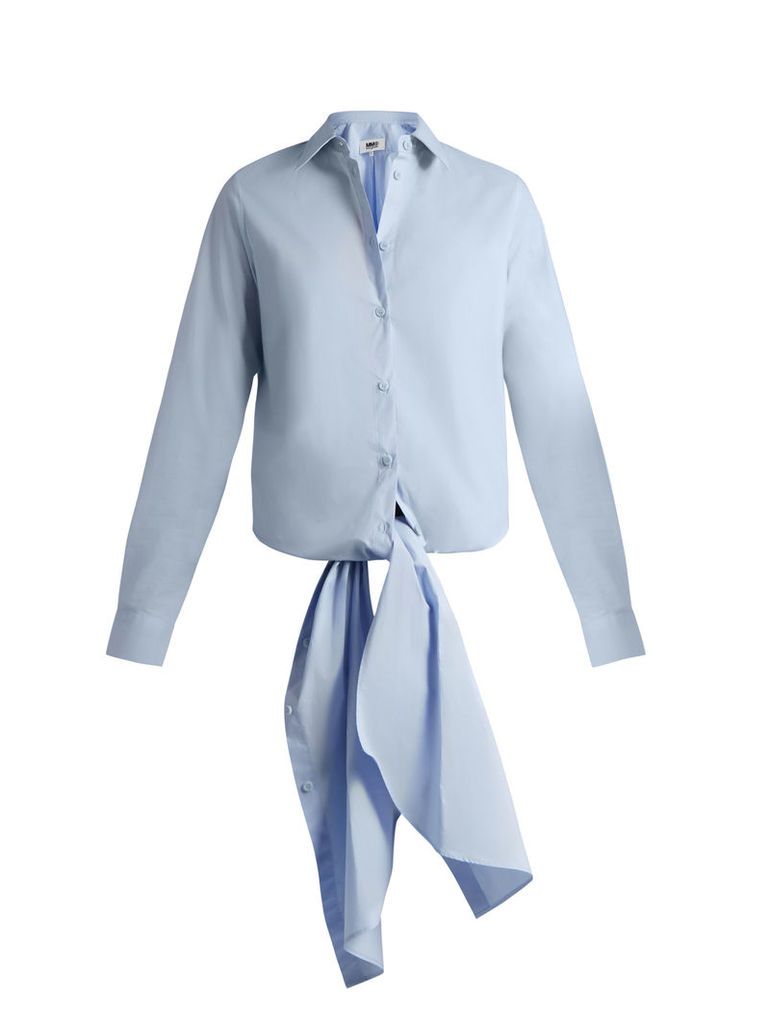 Point-collar tie-waist cotton shirt