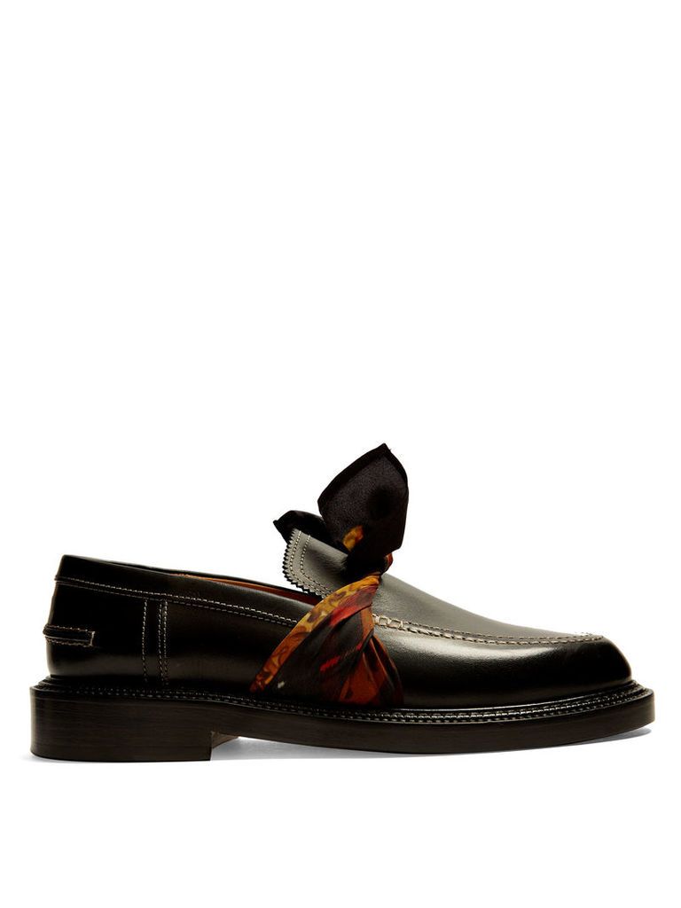 Silk-scarf tie-front leather loafers