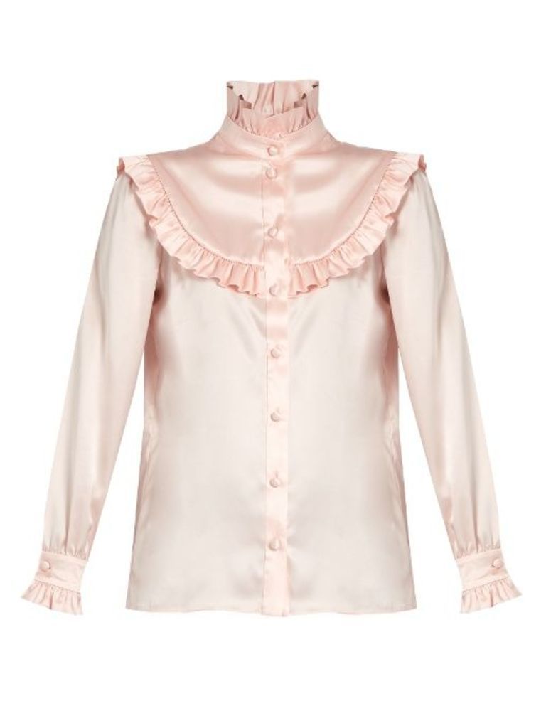 Ruffle-trimmed silk-satin blouse