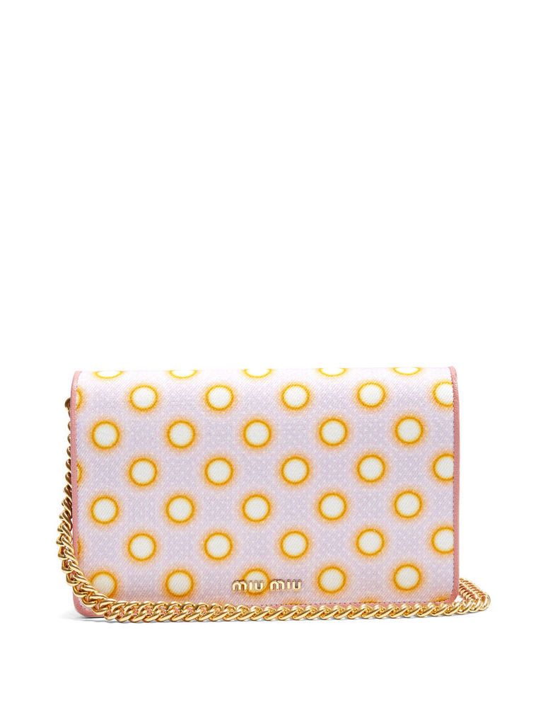 Circle-print canvas and leather cross-body bag