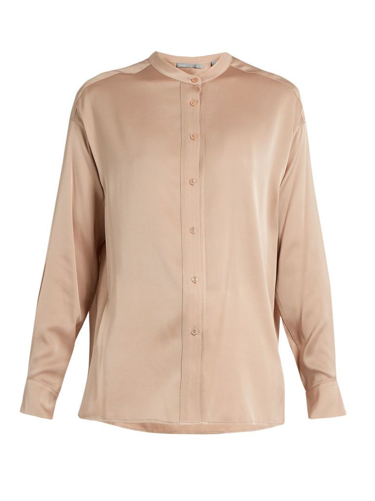 Stand-collar silk-blend satin blouse