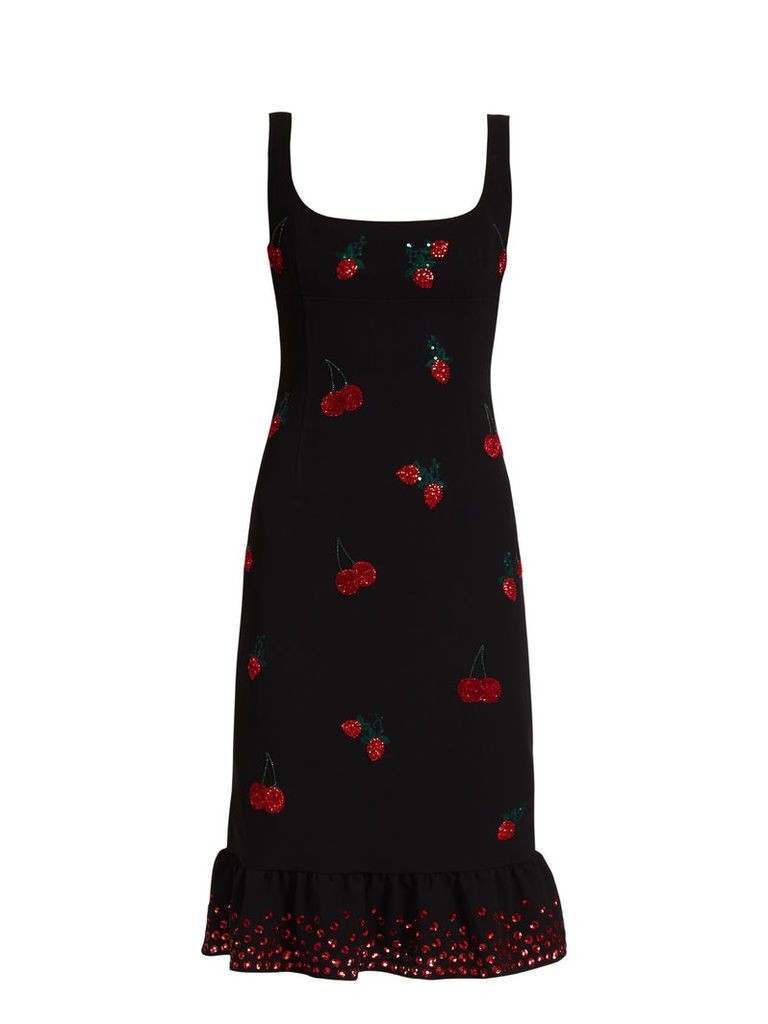 Fria cherry-embellished ruffled-hem dress