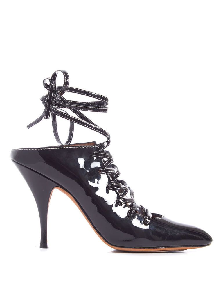 Lace-up patent-leather mules