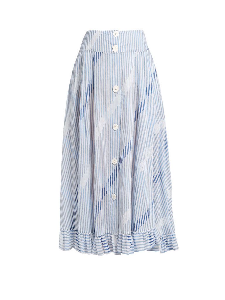 Thierry Colson - Romane Stripe Print Cotton Voile Skirt - Womens - Blue Multi