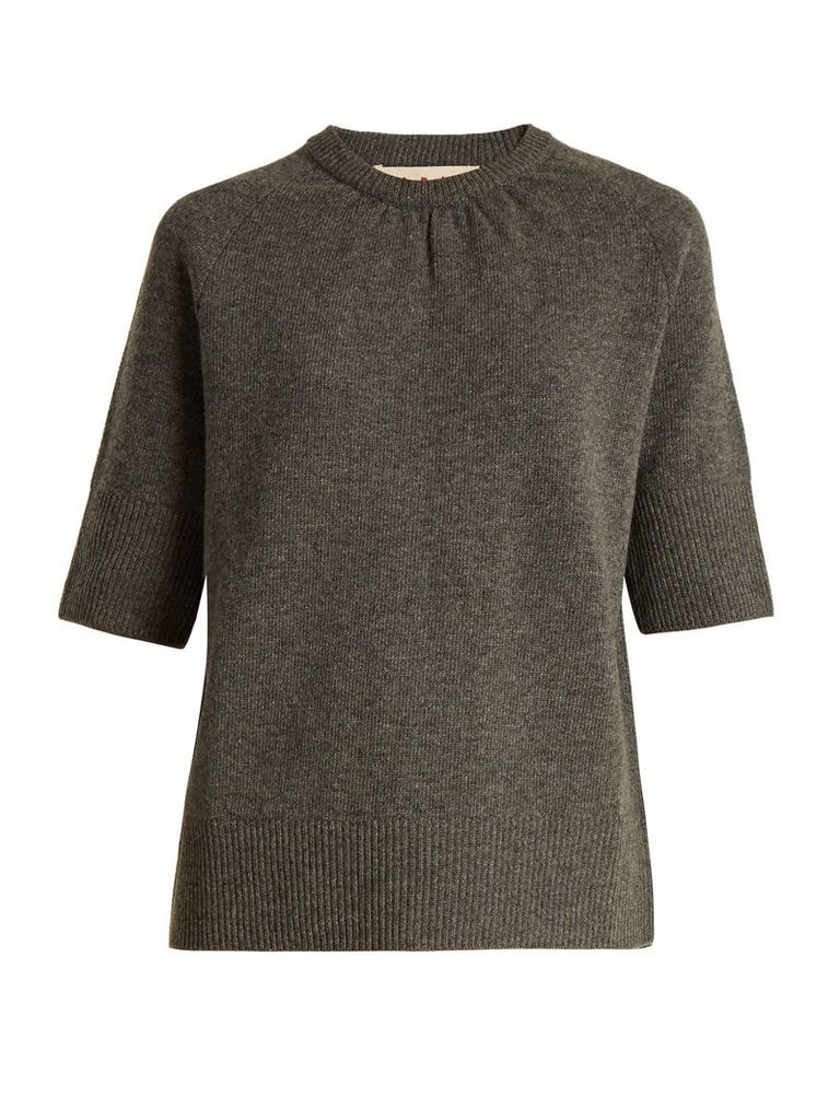 Contrast-back short-sleeved cotton-blend sweater