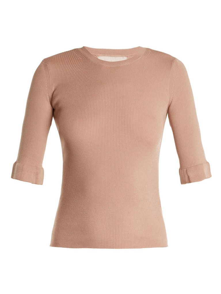 Lace-insert cashmere and silk-blend sweater