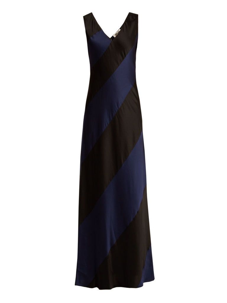 Bi-colour V-neck panelled-satin gown
