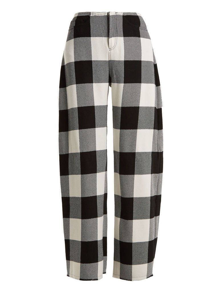 High-rise wide-leg checked wool trousers