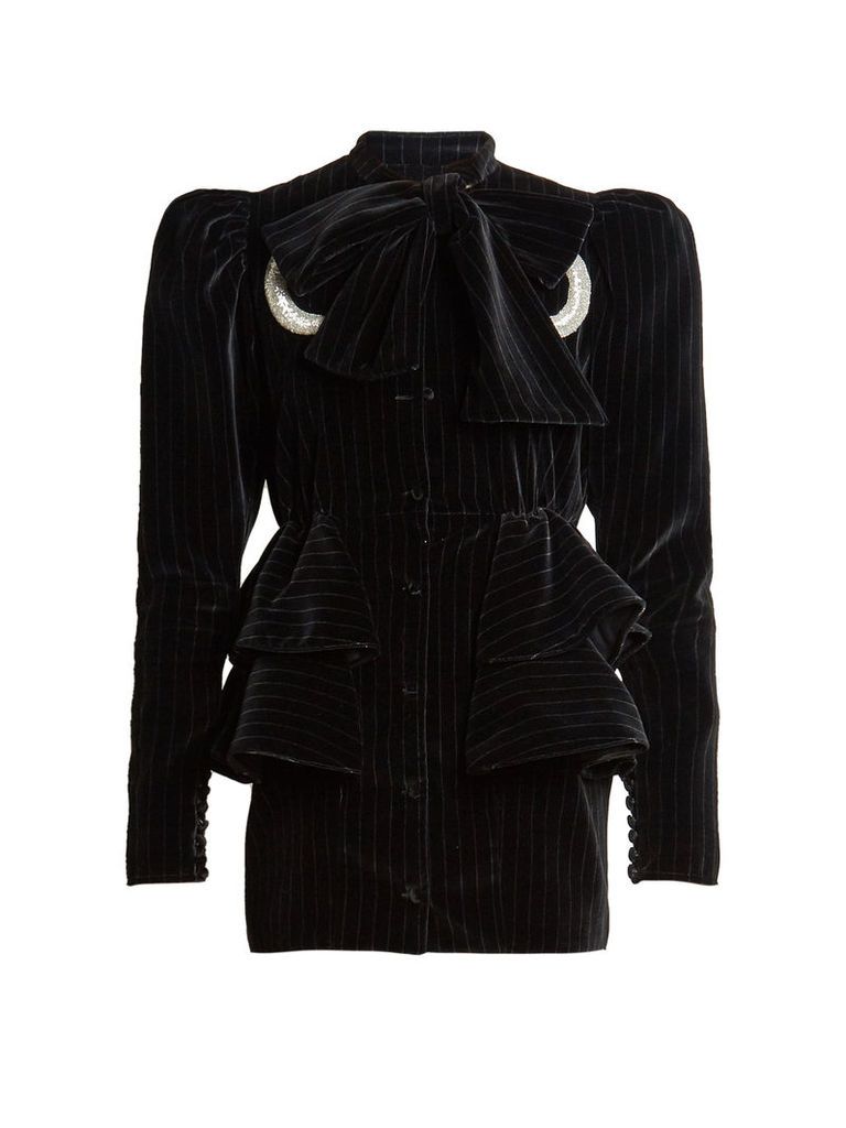Attico - Luna Ruffled Cotton Velvet Mini Dress - Womens - Black