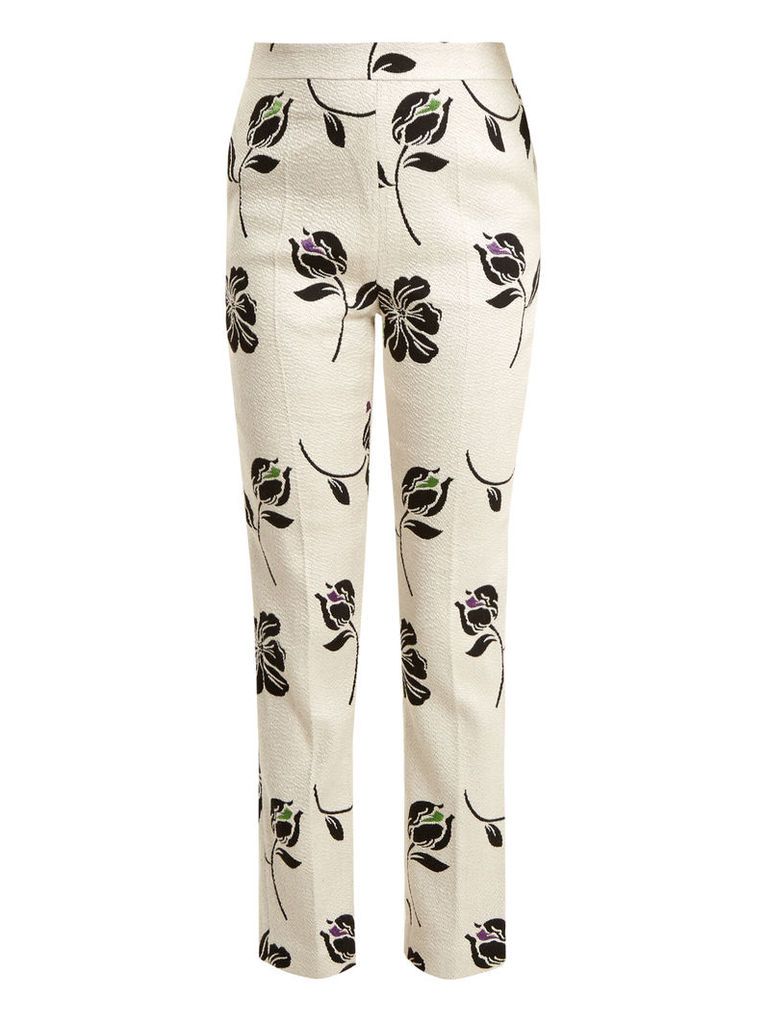 Candice floral-jacquard straight-leg trousers