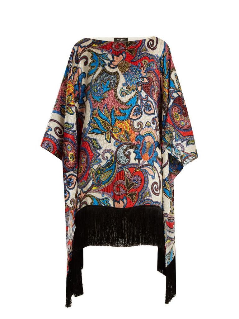 Graphic paisley-print fringe-trimmed silk top