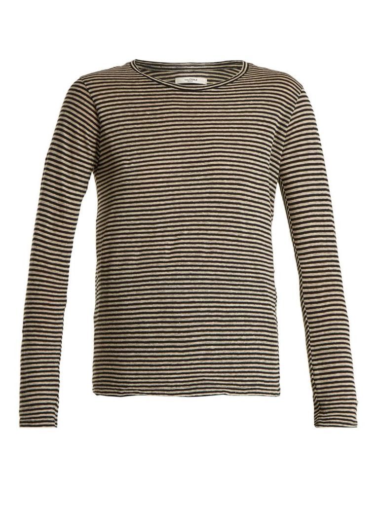 Karon long-sleeved striped linen-blend T-shirt