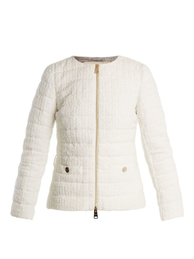 High-neck quilted-bouclÃ© jacket