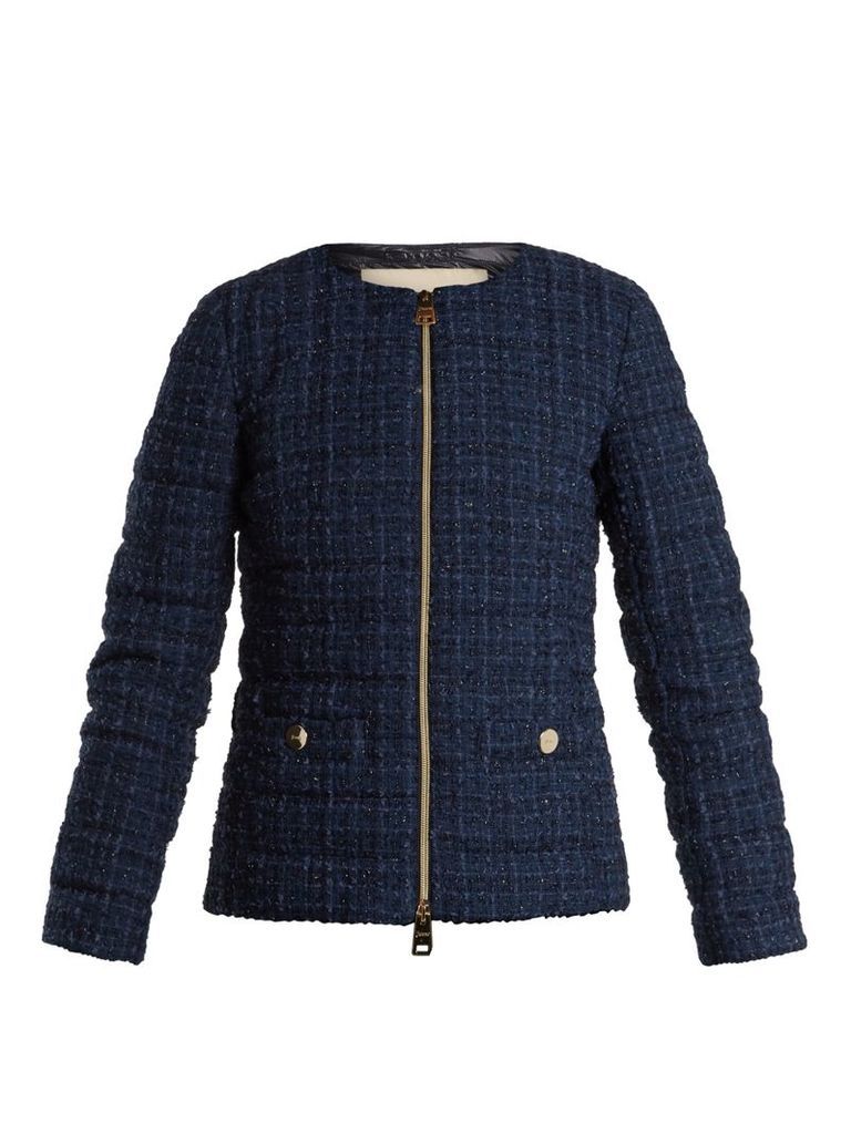 High-neck quilted-bouclÃ© jacket