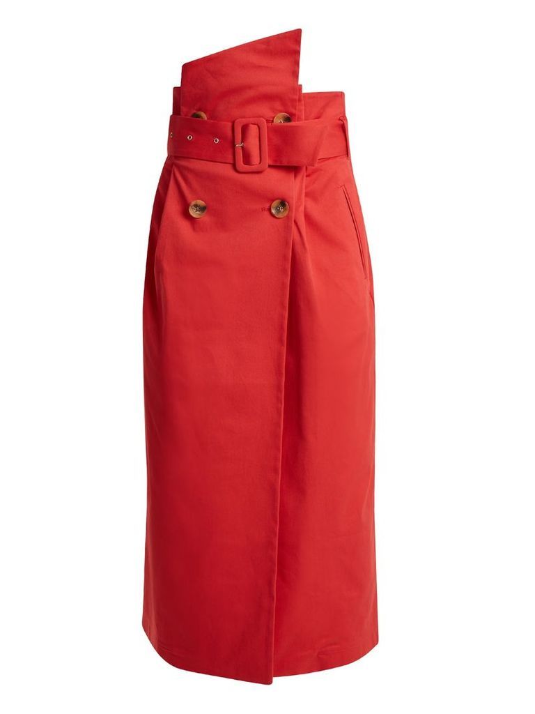 Gathered-waist cotton-twill skirt