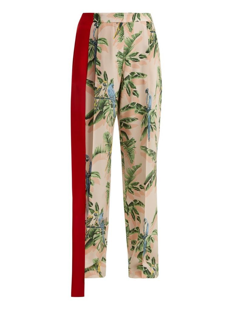Palm print silk trousers