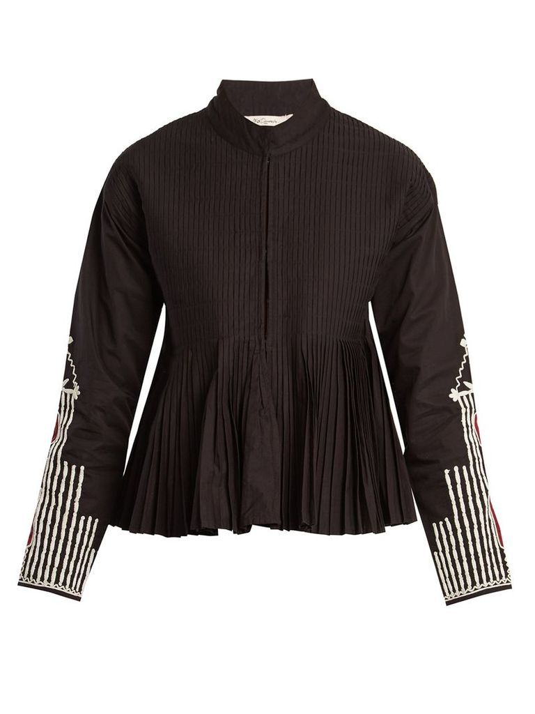 Artemis stand-collar embroidered pleated jacket