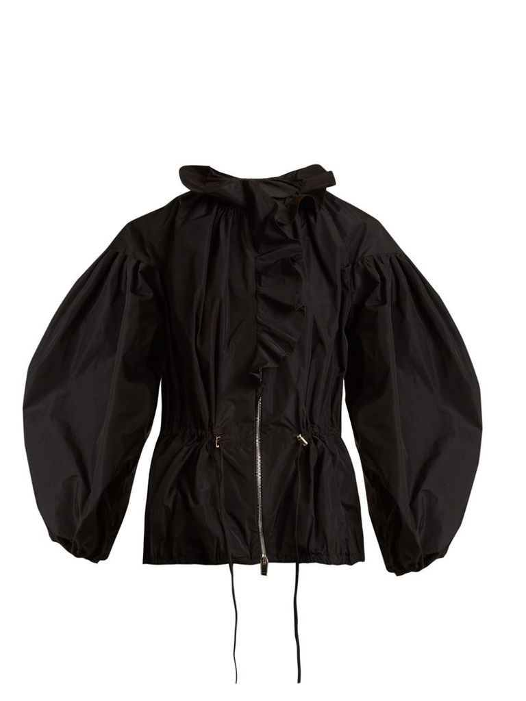 Ruffle-trimmed drawstring-waist taffeta jacket