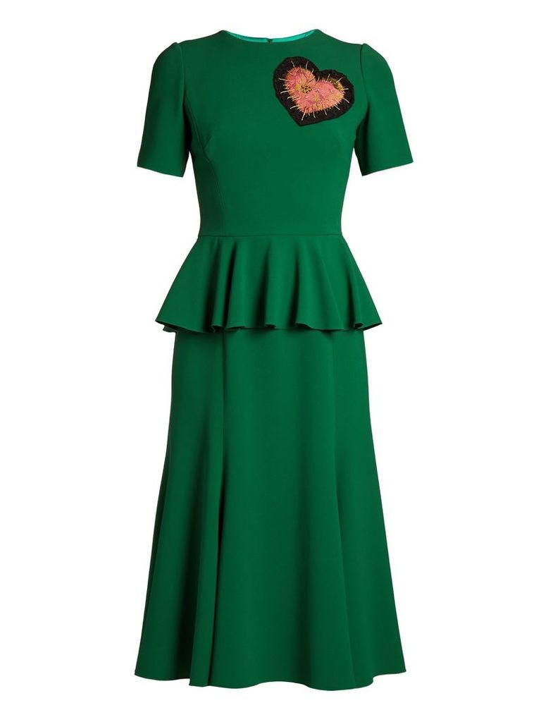 Dolce & Gabbana - Heart Embellished Round Neck Peplum Dress - Womens - Green