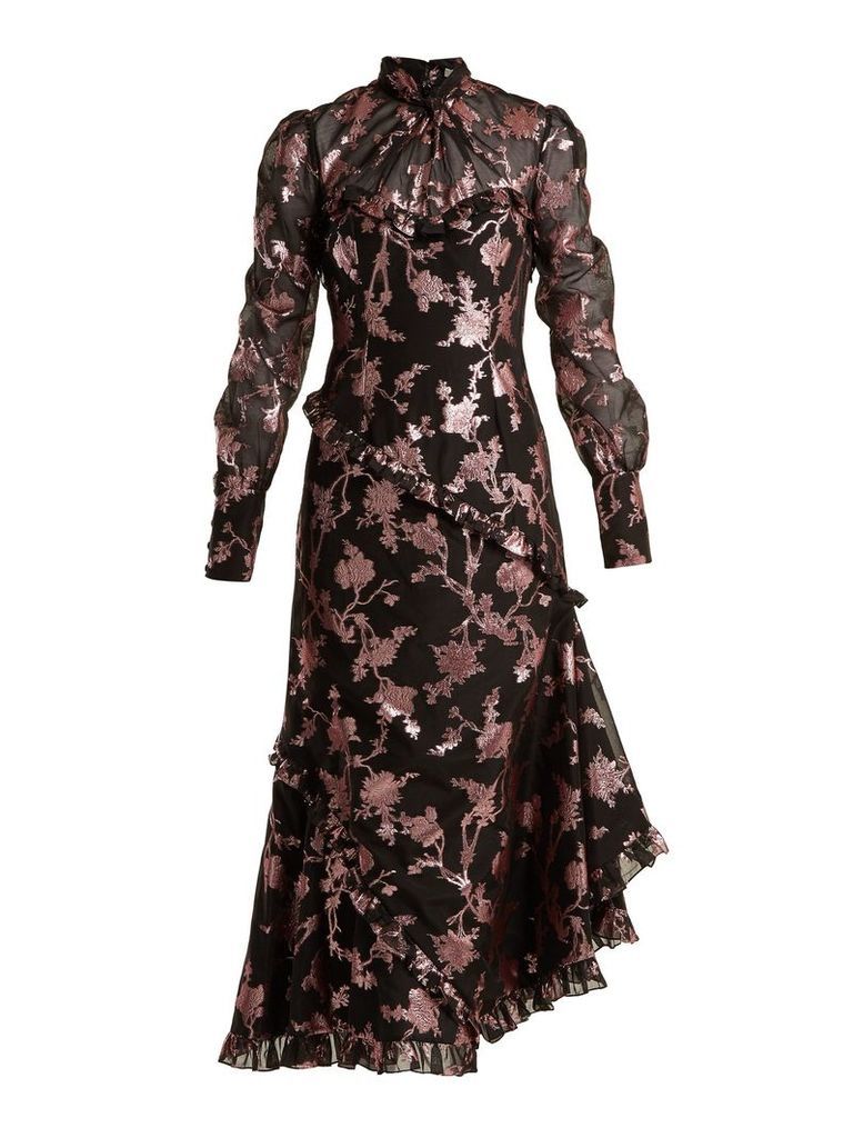 Erdem - Faylin Floral Fil Coupe Dress - Womens - Black Pink