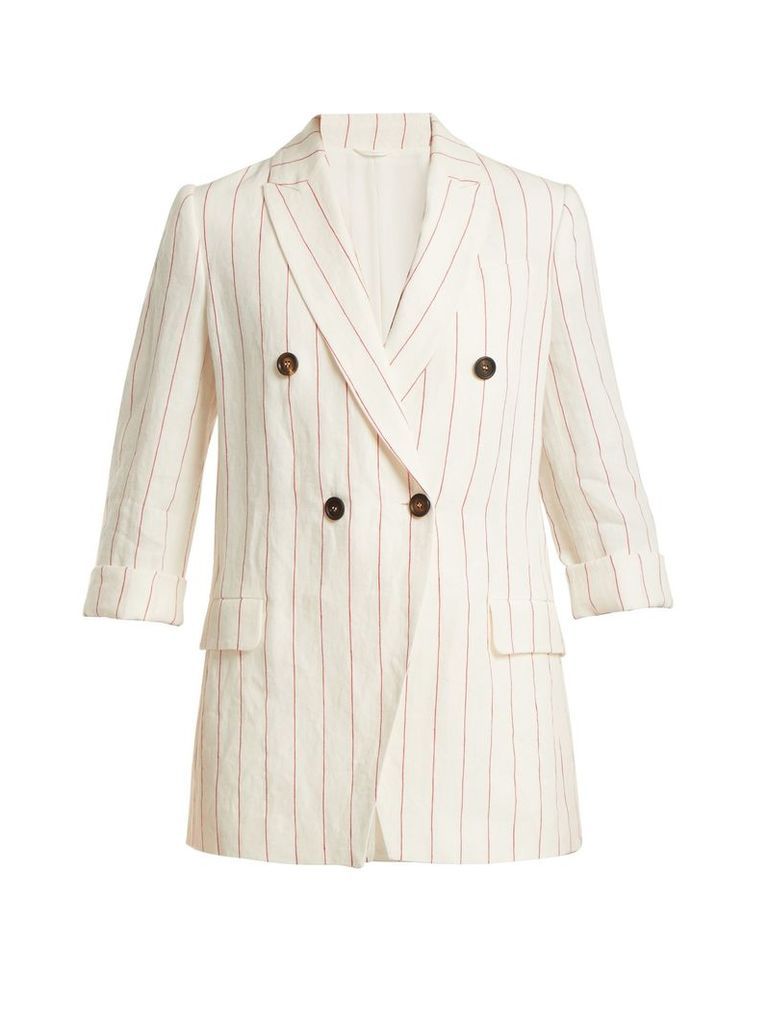Double-breasted pinstriped linen jacket