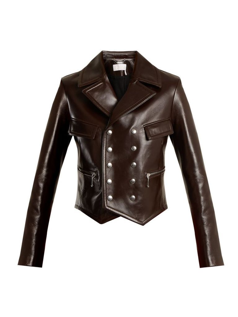 Double-breasted leather jacket