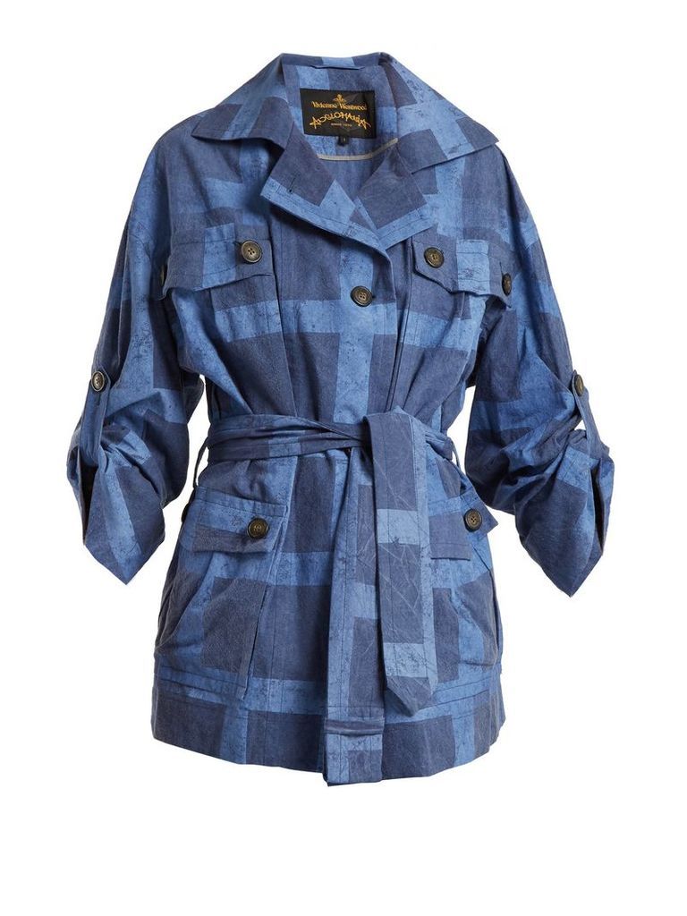 Vivienne Westwood Anglomania - Safari Checked Tie Waist Cotton Jacket - Womens - Denim
