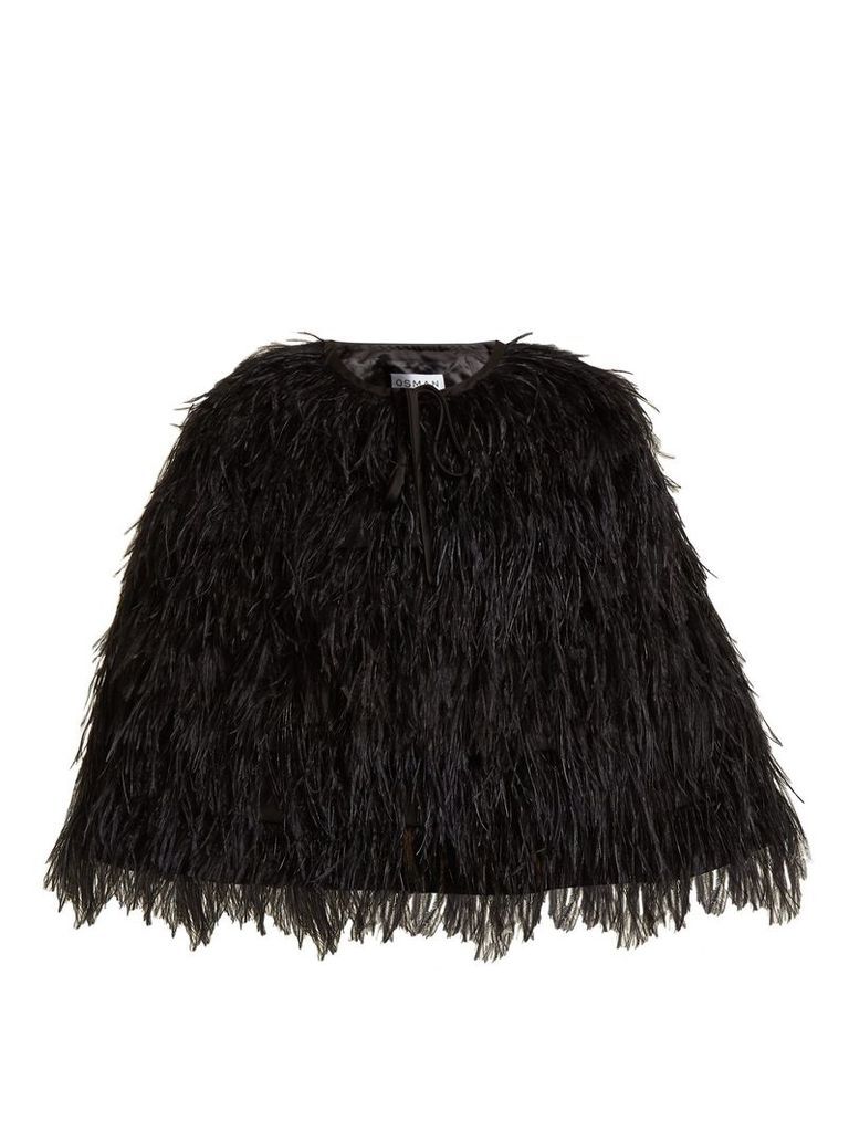 Raven ostrich feather-embellished cape