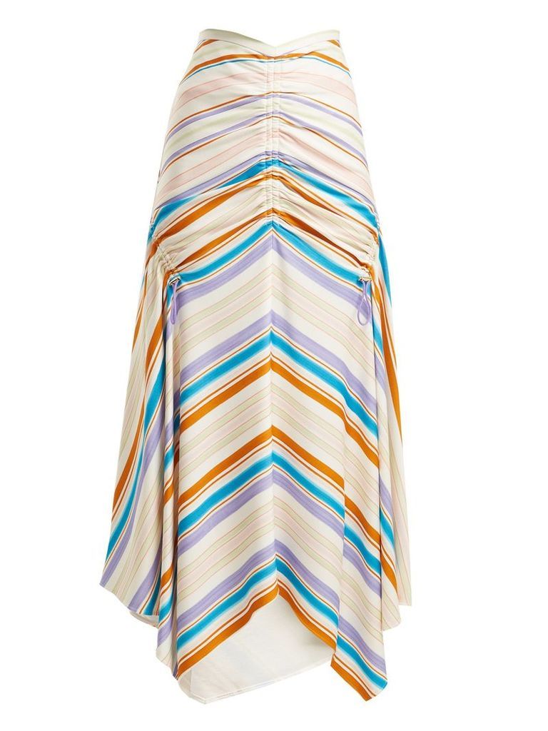 Ruched striped-jersey skirt