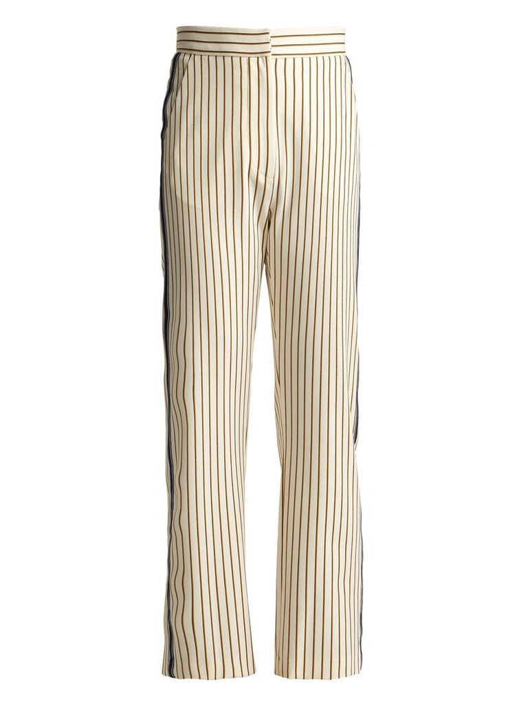 Pinstriped straight-leg cropped crepe trousers
