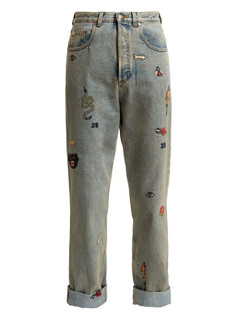 Embroidered high-rise jeans