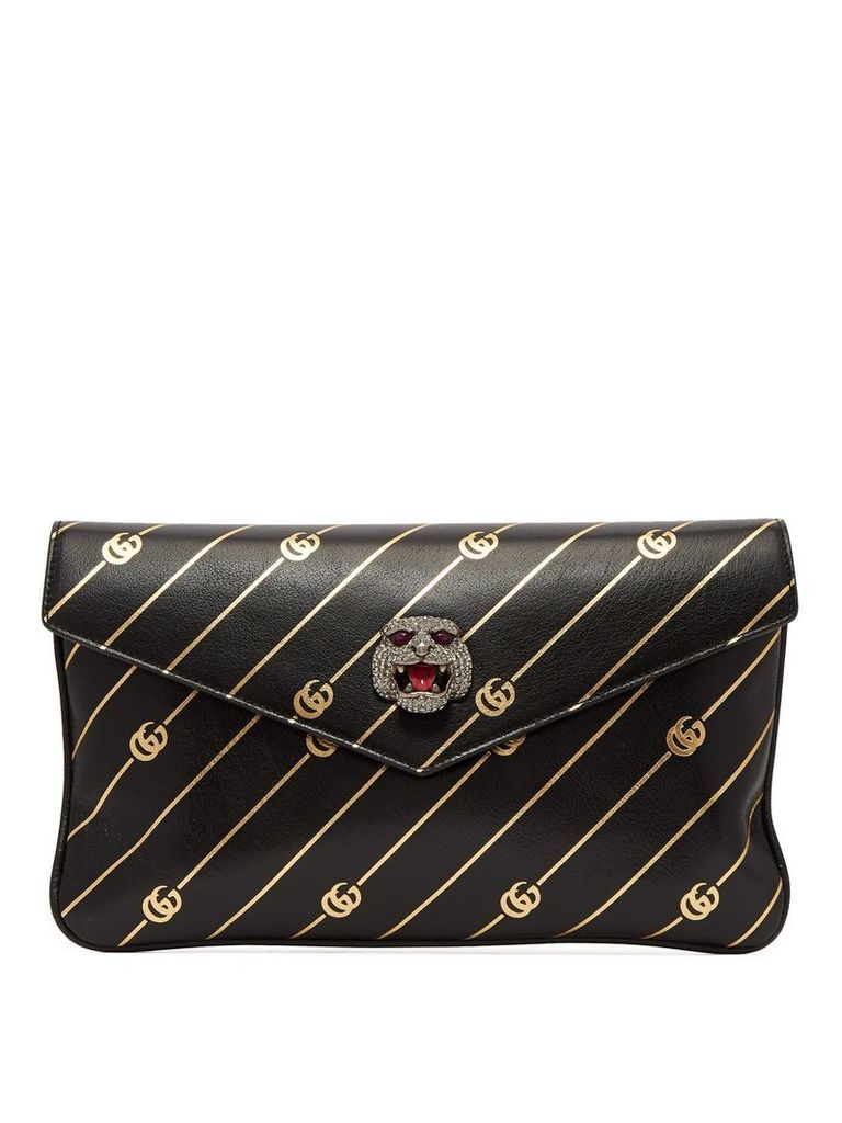 Gucci - Broadway Gg Embossed Leather Clutch - Womens - Black Gold