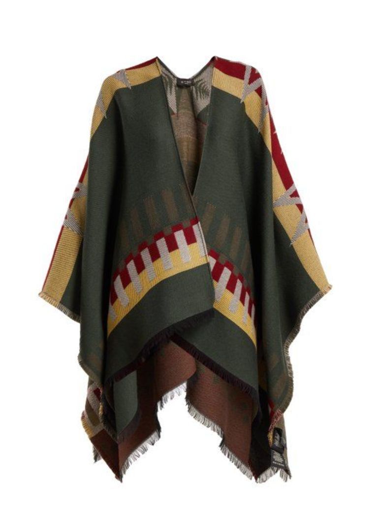 Etro - Stripe And Star Jacquard Wool Blend Cape - Womens - Green