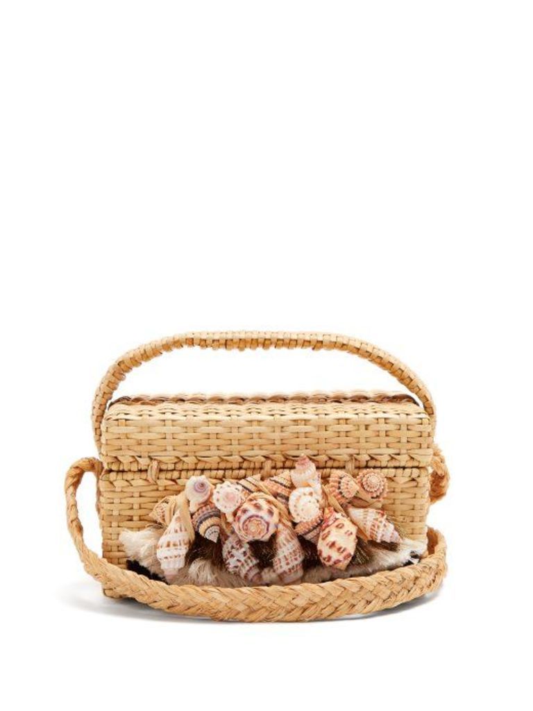 Sanayi 313 - Iris Seashell Embellished Straw Box Bag - Womens - Beige