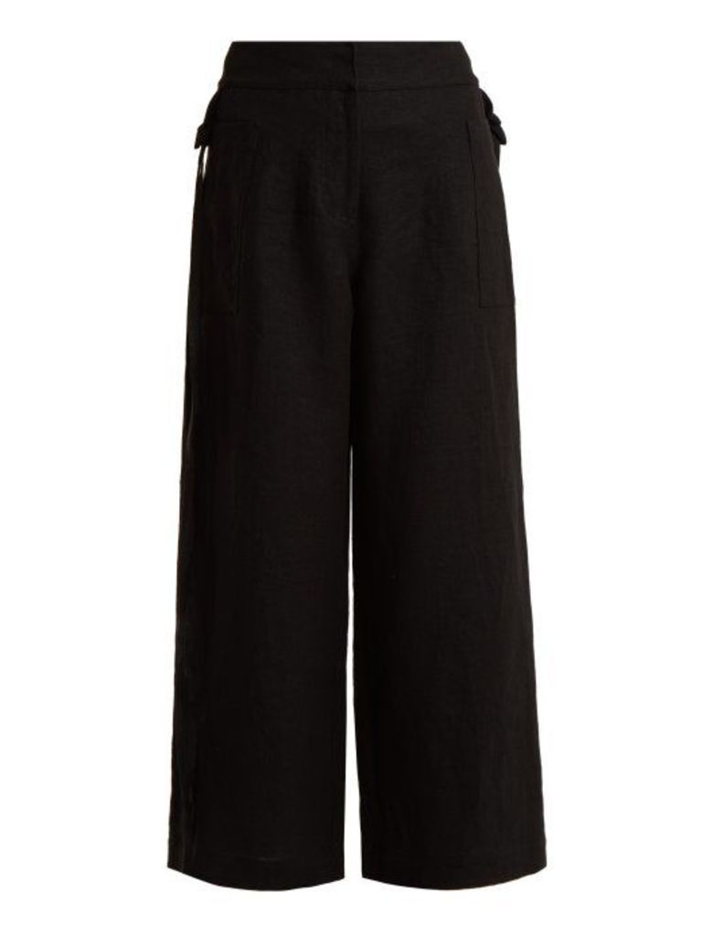 Loewe - High Rise Wide Leg Cropped Linen Trousers - Womens - Black