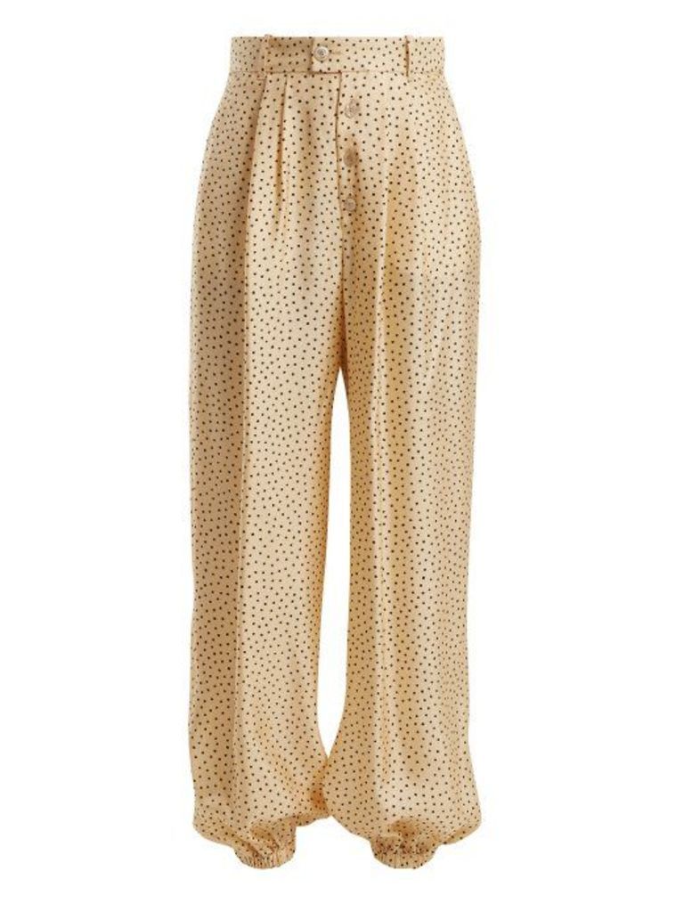 Gucci - Mid Rise Polka Dot Print Silk Trousers - Womens - Ivory Multi