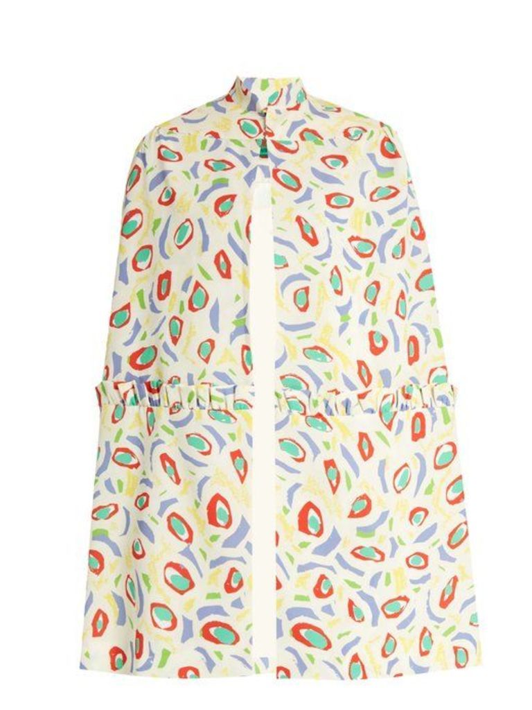 Duro Olowu - Abstract Bird Print Crepe Cape - Womens - White Multi